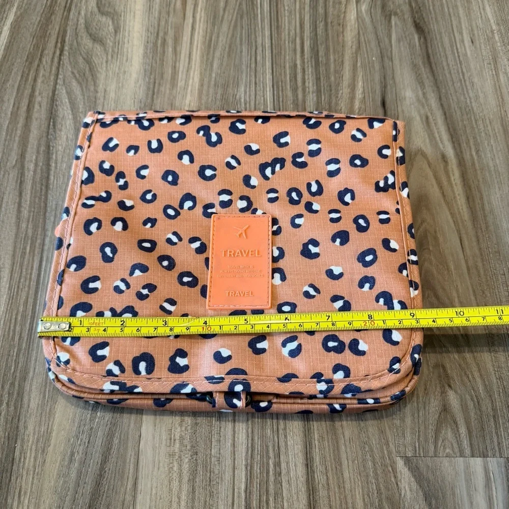 Leopard Print Travel Organizer Pouch - Rust/Cream/Black